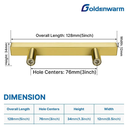 goldenwarm Brushed Brass Cabinet Pulls Gold 3in Drawer Handles 6 Pack