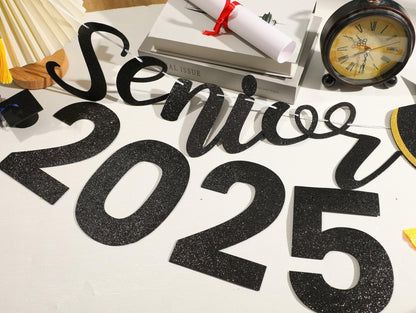 Oudain Glitter Senior 2025 Graduation Cap Banner Congrats Grad Blue