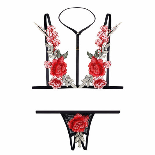 EASYLONGJEE Sexy Flower Lingerie Set 2 Piece Bra and Panty