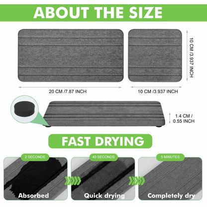Vegoran 3PCS Grey Diatomite Stone Sink Tray 4x8in Water Absorbing Fast Dry
