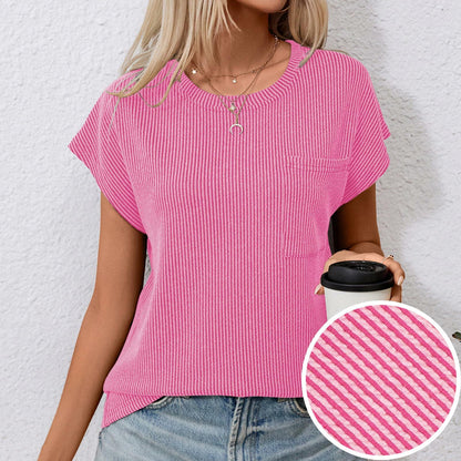 levaca Womens Ribbed Cap Sleeve Crewneck Tee Black Size L