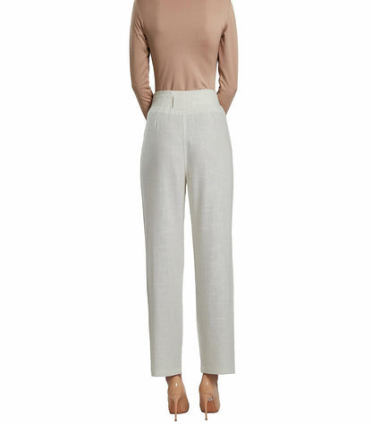 SANDY & SID Womens Linen Crop High Rise Straight Leg Pants White Size L
