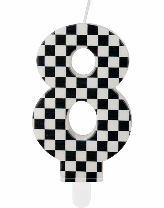 Racing Car Number 8 Birthday Candle Topper Checkered Cake Decor for Kids