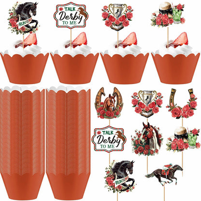 Kosiz 100 Pcs Horse Derby Cupcake Toppers Racing Party Supplies Kit
