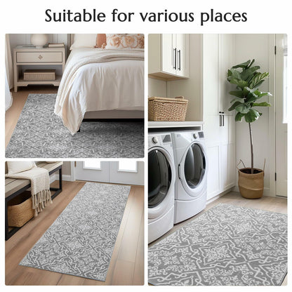 jinchan Area Rug 2x3 Moroccan Washable Non Slip Grey Floral Carpet
