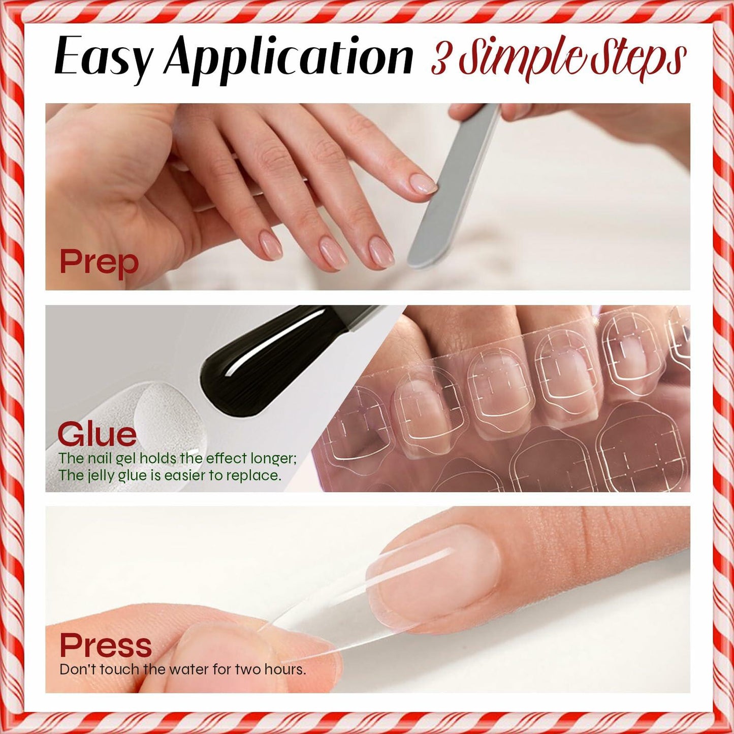24Pcs Christmas Press On Nails Medium Square Acrylic False Nails Xmas Design