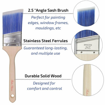 Bates Wood Handle Paint Brushes Set 3" & 2.5" 2 Pack Professional Trim