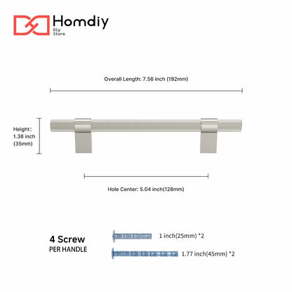 homdiy 15 Pack Brushed Nickel Cabinet Handles 128mm T Bar Silver