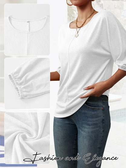 TAKEYAL Women's 3/4 Sleeve Basic Tee Shirt White Size XL