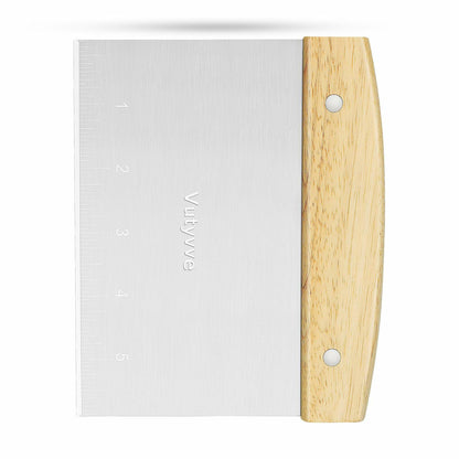 Vutyvve Dough Scraper Set, Wooden Handle Stainless Steel + 2 Plastic, 3 Pc