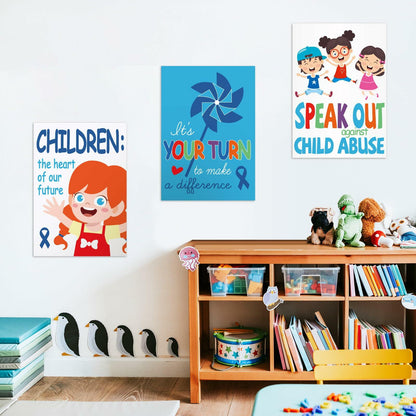 Feifeiya Child Abuse Prevention Poster Blue Pinwheel 9 Pcs Classroom Decor
