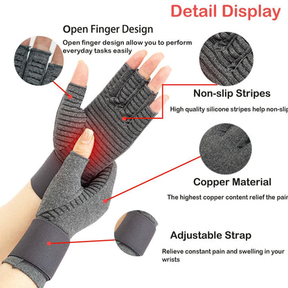 VigorGlove Copper Fit Arthritis Gloves Adjustable Belt Anti-Slip Black 2P Size S