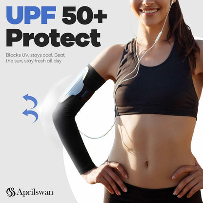 Aprilswan UV Sun Protection Arm Sleeves Non Slip Compression Black 1 Pair