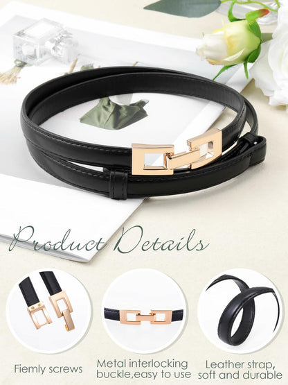 Geyoga Women's Skinny Adjustable PU Leather Belt Black 47.2 Inch