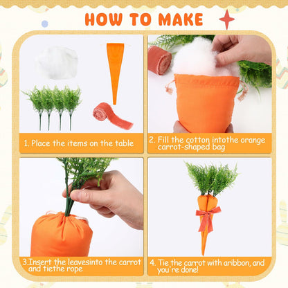 Easter Artificial Carrots Decor Large Fabric Set 6 Pcs 17.7'',13.7'',11.8''