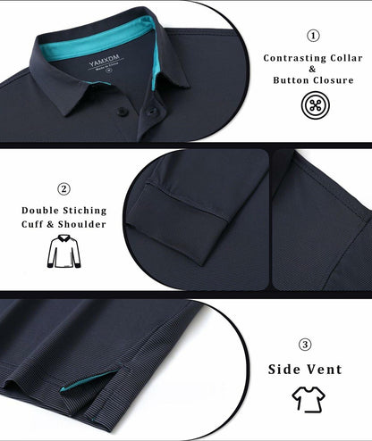 YAMXDM Mens Long Sleeve Golf Polo Shirt Moisture Wicking Light Green Size L