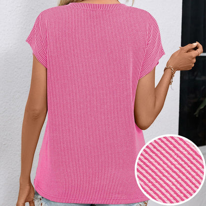levaca Ribbed Cap Sleeve T Shirt with Front Pocket Blue Size S