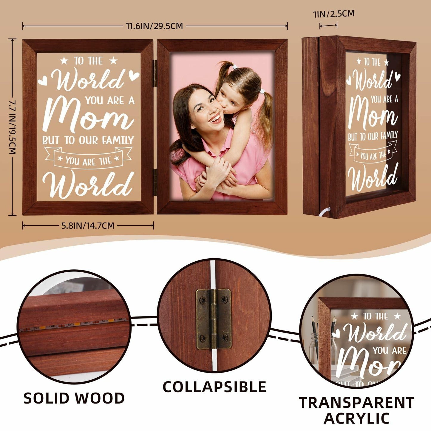 Mom Gifts 5x7 Picture Frame Night Light Table Lamp Warm Words