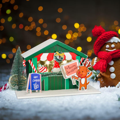 Zqoyn LED Lighted Christmas Village House Decor Set with Deer Indoor Table Decor