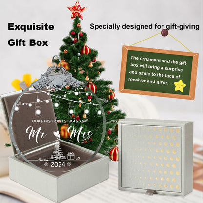 Unique 2024 Crystal Glass Wedding Ornament Mr and Mrs Gift for Couples