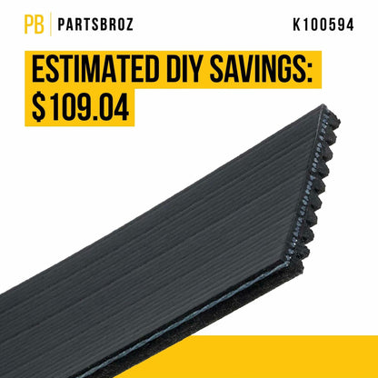 PartsBroz K060598 Micro-V Serpentine Drive Belt Compatible with Gates Black
