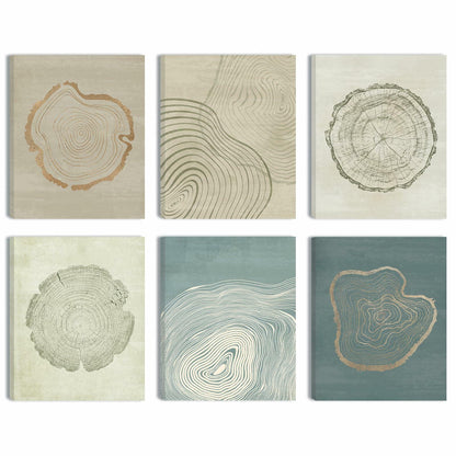 Anyzal Tree Ring Canvas Wall Art 6 Panels Gray 8x10 inches