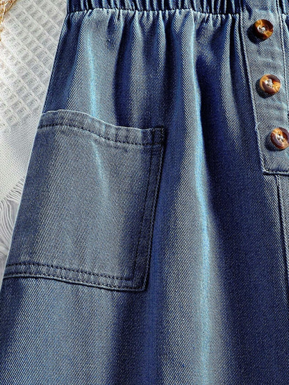 COZYEASE Girls Paperbag High Waist A Line Denim Skirt Dark Wash Size 11-12Y