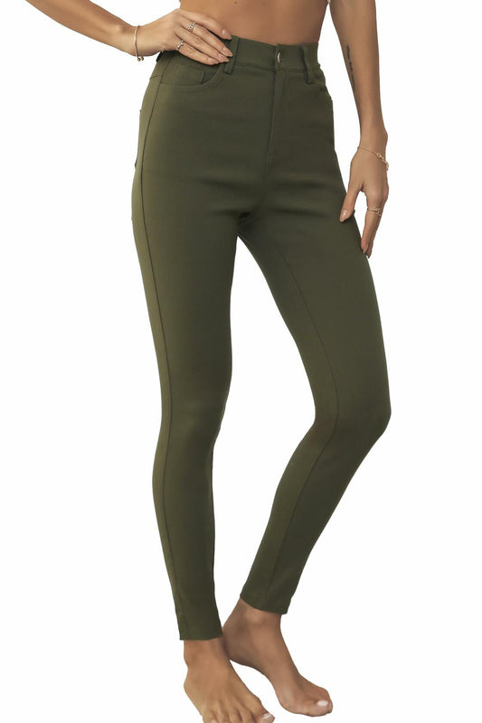 levaca Womens High Waisted Skinny Jeggings Pants with Pockets Army Green Size S