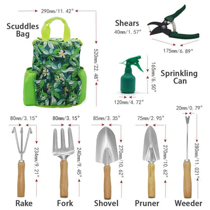 [Like New] 9-Piece Garden Tools Set with Gloves and Colorful Tote - Gardening Kit