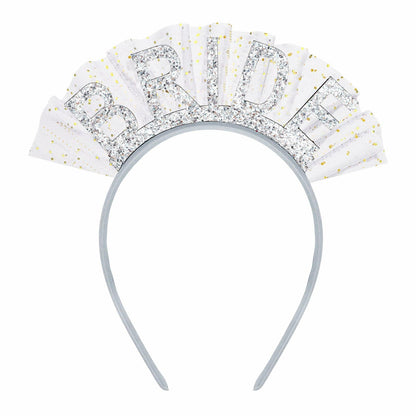 BAHABY Silver Glitter Bride Headband with Short Veil Bridal Shower Wedding