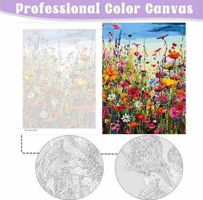 [Like New] Eiazuiks Paint by Number Kit Wild Flower 12x16 with Frame & Brushes