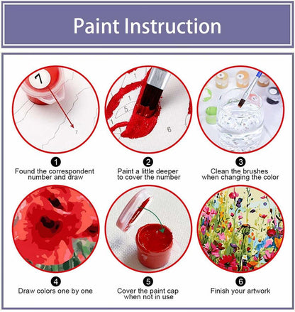 [Like New] Eiazuiks Paint by Number Kit Wild Flower 12x16 with Frame & Brushes
