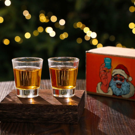 Roshtia Christmas Whiskey Gift Set 2 Clear Shot Glasses 1.5 oz