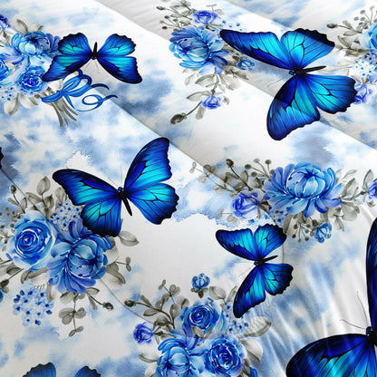 AILONEN Blue Butterfly Tie Dye Floral Comforter Set Twin 3-Piece
