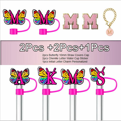 IN CHENTHY Silicone Straw Covers 2pcs Topper + Charm Chain + Stickers S