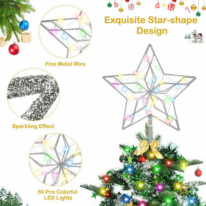 Christmas Tree Topper 50 LED Lighted Silver Star Remote Control 8 Modes