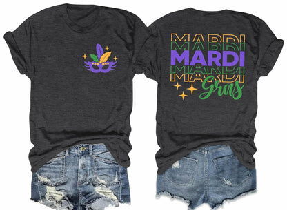 Mardi Gras Shirts Women Short Sleeve Casual T-Shirt Mask Carnival Size XL