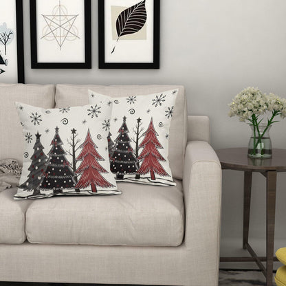 Christmas Pillow Covers Set of 2 18x18 Black Red Grey Xmas Tree Snowflakes