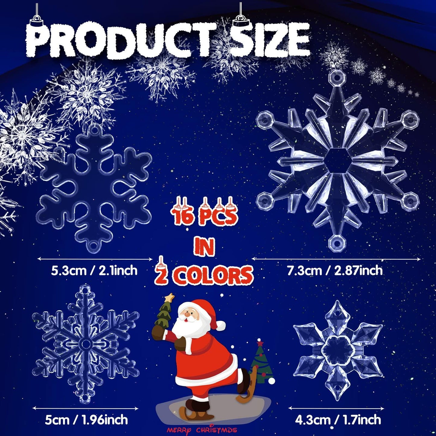 64 Pcs Acrylic Christmas Snowflake Ornaments Hanging Decorations Elegant