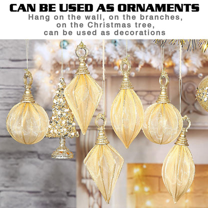 Gold Rugby Christmas Ornaments 6pc Set Round Balls Diamond Pendants
