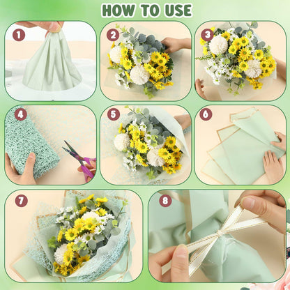 Qilery 334 Pc Flower Wrapping Paper Waterproof Floral Butterfly White Green