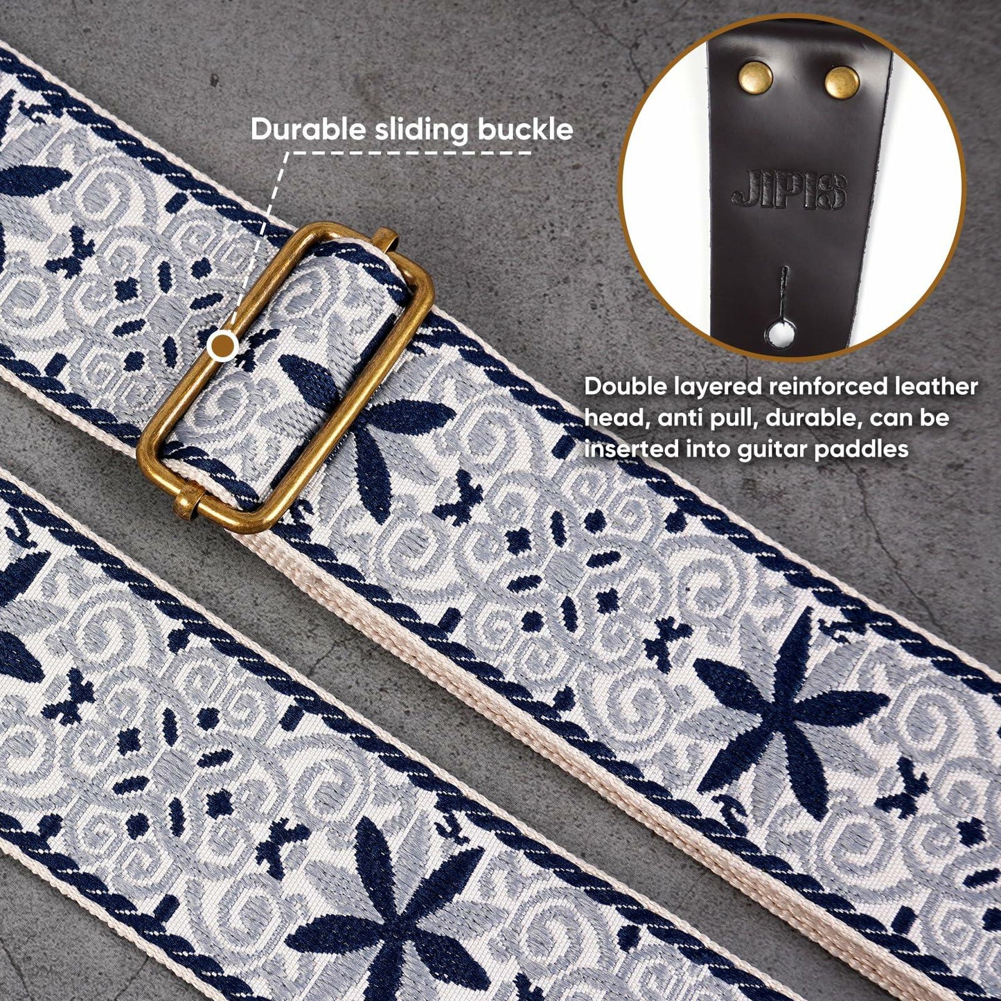 JIPIS Guitar Strap GS-89 with Head Strap 2 Buckles and 3 Picks Set