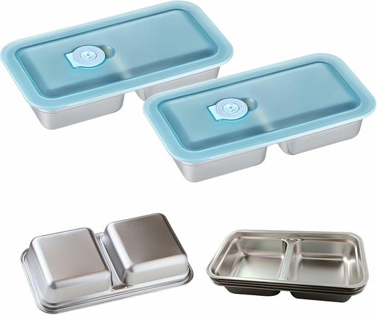LIGIDAR Reusable Snack Containers 2pcs Stainless Steel Double Compartment