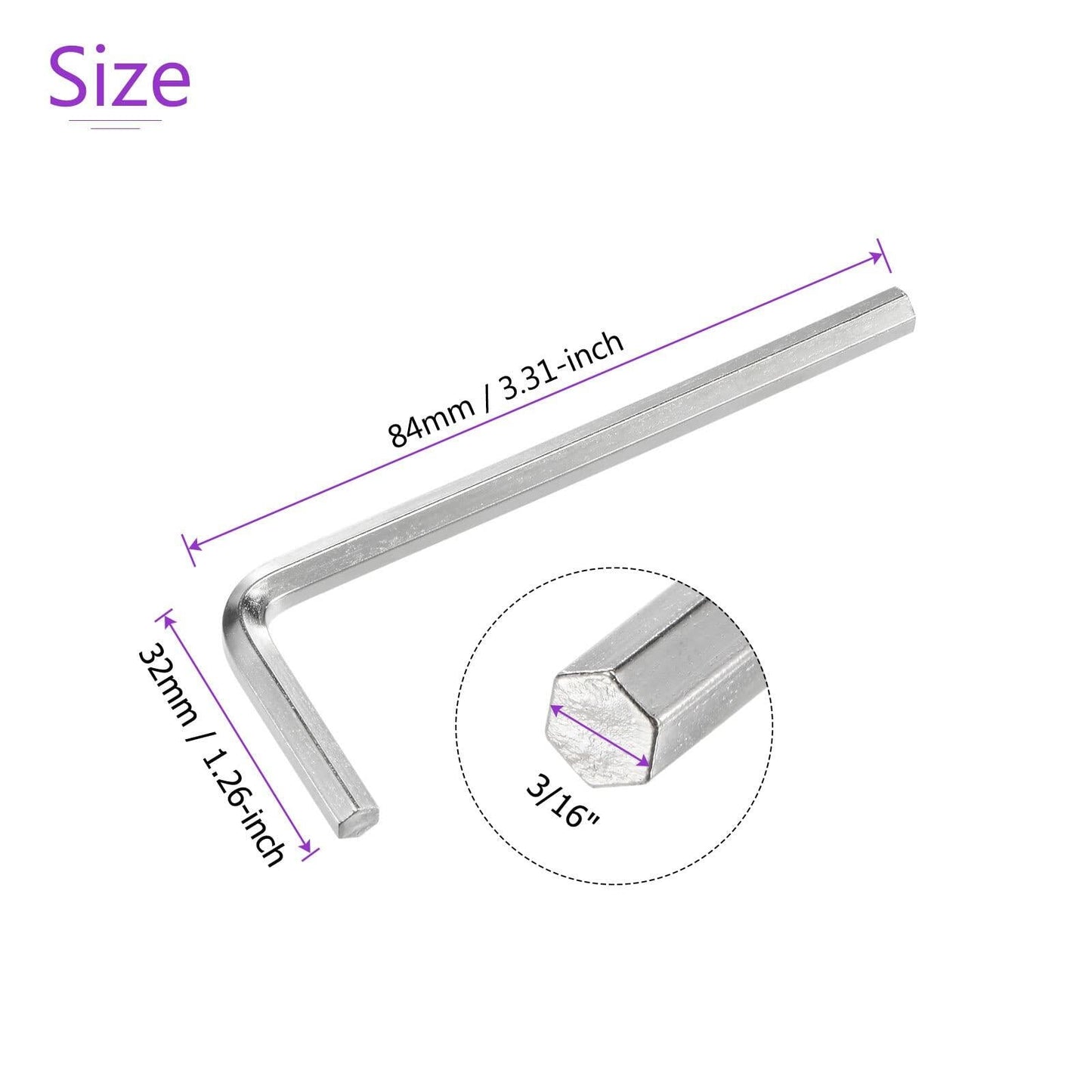 DMiotech 3/16" Hex Key Wrench L Shaped CR-V 2 Pack Aluminum 84mm
