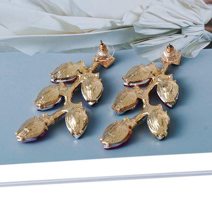 Dtja Crystal Xmas Leaf Dangle Earrings Women Colorful Cubic Zirconia Big Style