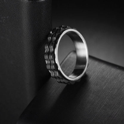 Udolfly Titanium Steel Womens Fidget Spinner Ring Silver Black Size 8