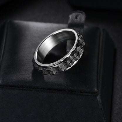 Udolfly Titanium Steel Womens Fidget Spinner Ring Silver Black Size 8