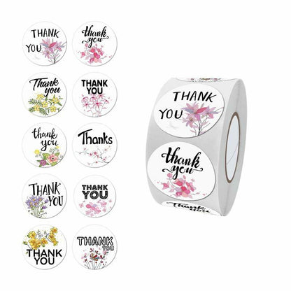 DNYMJBO 500 PCS Thank You Stickers 1 Inch Floral Pattern Designs #A244
