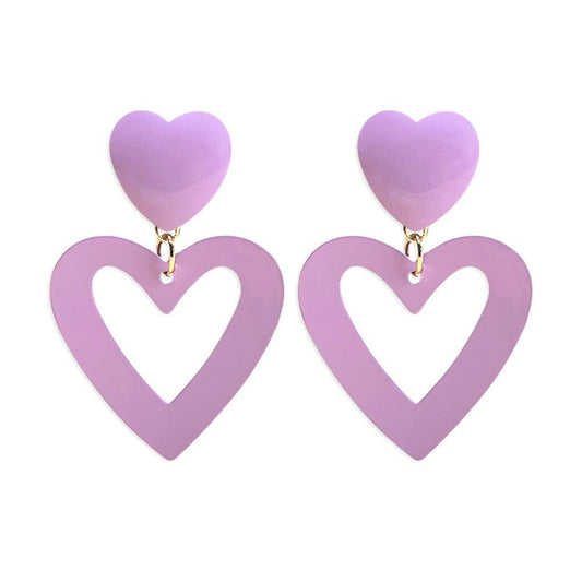 CBLUED Double Hearts Drop Earrings Purple Amethyst Dangle Jewelry