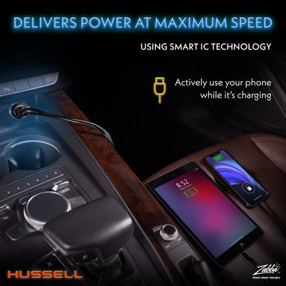 HUSSELL Car Charger Adapter 3.0 Fast Charge Dual USB Ports Black